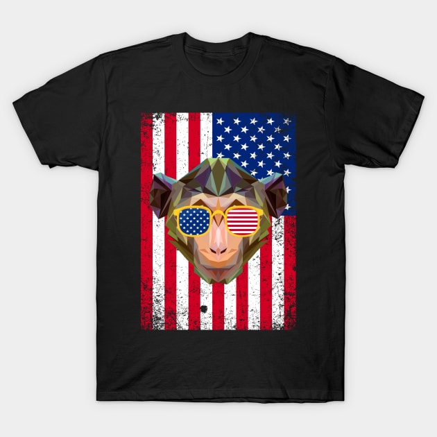 Patriotic Monkey USA Distressed Flag T-Shirt by LemoBoy